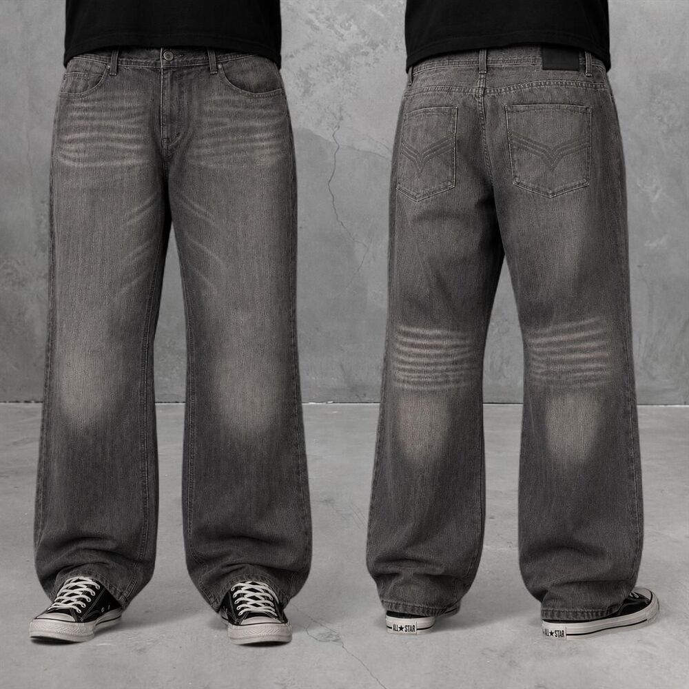 DKNY Soho Relaxed Fit Jeans Men's 36x30 Grey Loose Fit Grunge Skater Whiskering